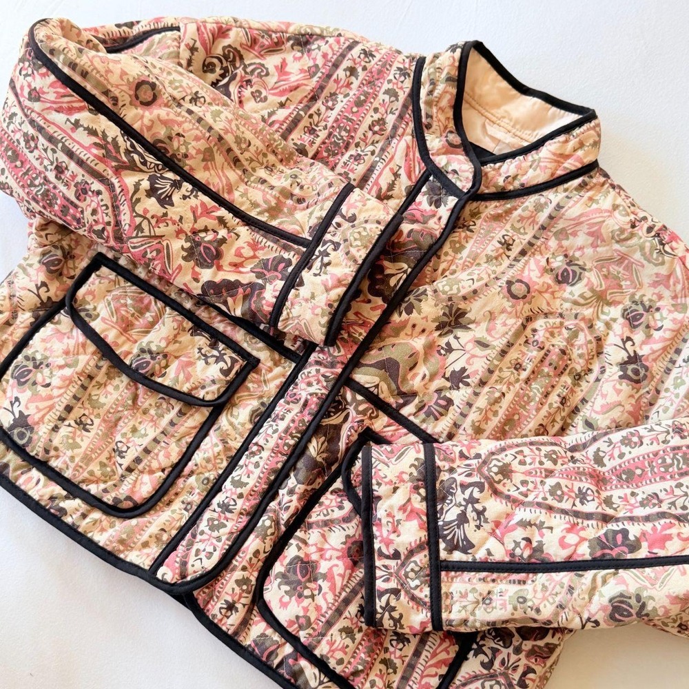 7 For All Mankind Floral Quilted Cropped Jacket Pink Boho Paisley Size M